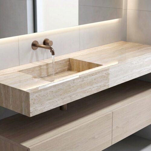 VASQUE PLANCIA - Travertin clair, Brillant