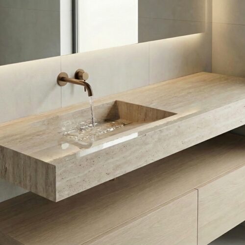 VASQUE PLANCIA - Travertin foncé, Brillant