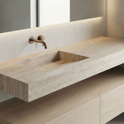 VASQUE PLANCIA - Travertin foncé, Mat